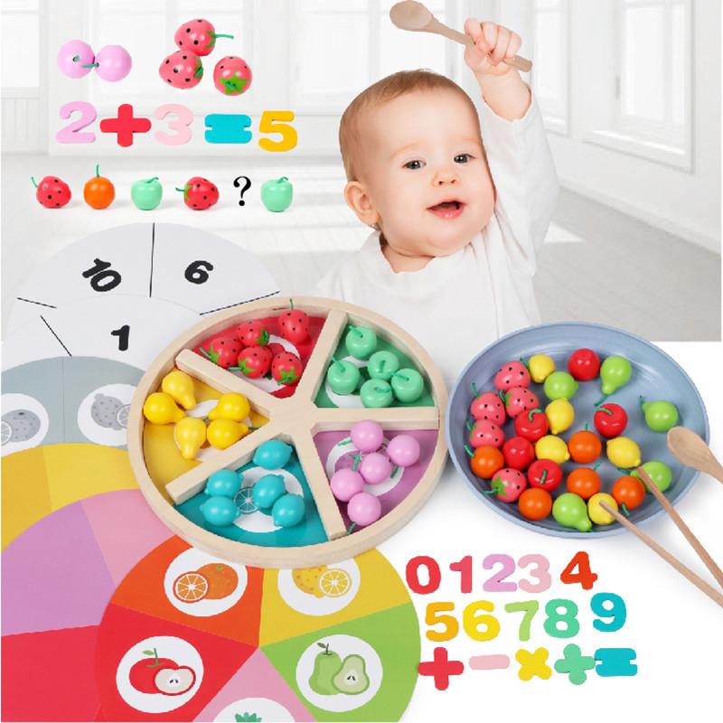 Kid's Montessori Education Rainbow Blocks Simulation Fruit Classification Toys Learning Color Math Pretend Play Clip Fruits Toys