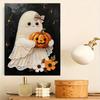 Frameless Pearl Bead Painting Kit Cute Ghost Pumpkin Design DIY Handmade Craft Canvas for Home Wall Decor Autumn Seasonal Gift Art