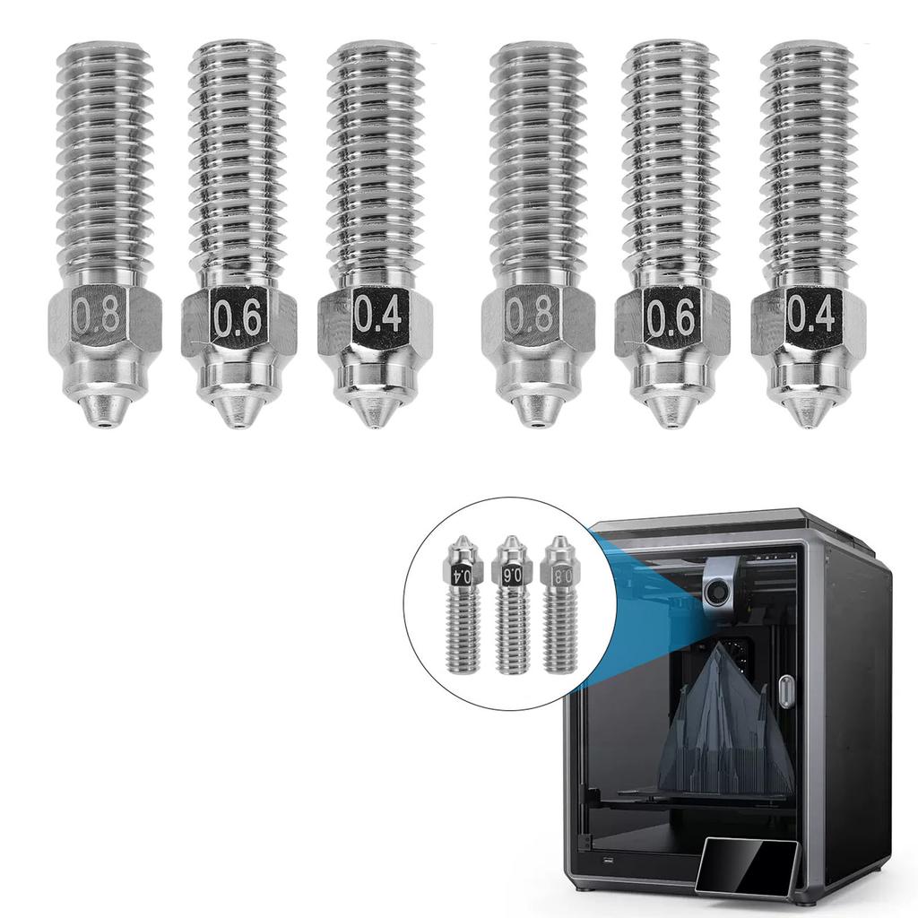 6 Pcs Hotend Nozzle Replacement for Creality K1 K1 Maximum 3D Printer 0.4 0.6 0.8mm Hardened Steel CrZrCu Bimetal Nozzle