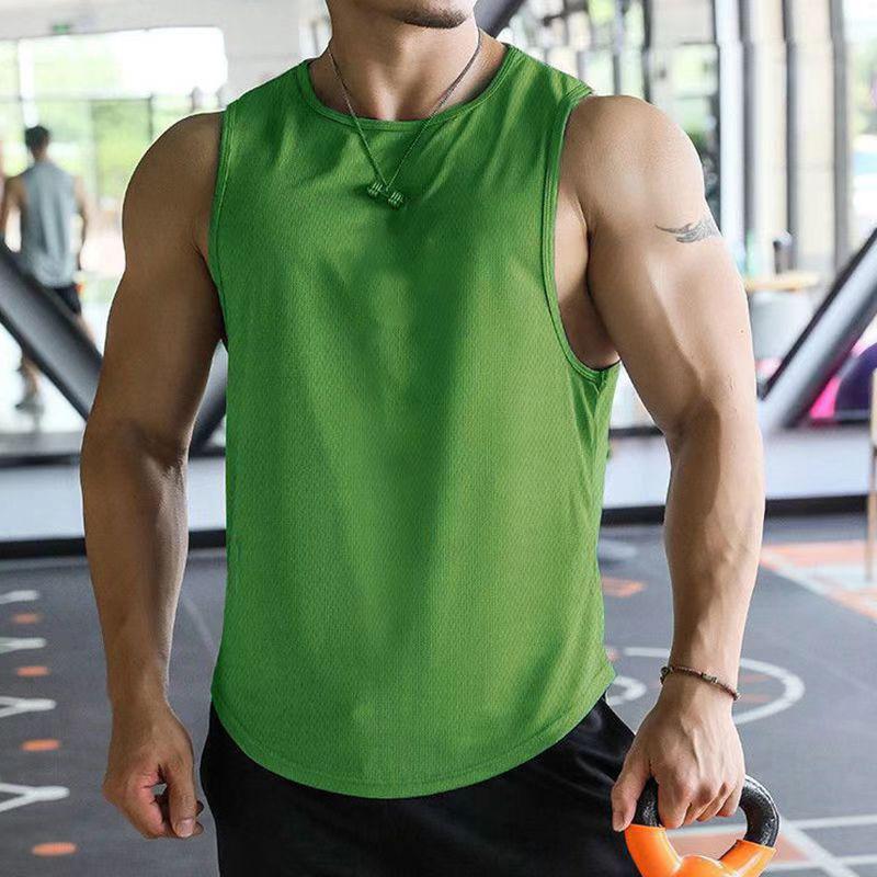 Men'S Summer Sports And Leisure Muscle Fitness Mesh Breathable Quick Drying Solid Color Sleeveless Vest For Men