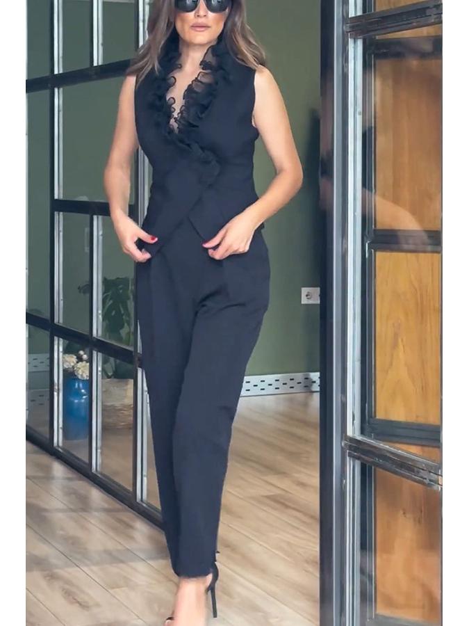 2024 European & American Spring/Summer Sleeveless Pocket Vest & Long Pants Women's Two-Piece Set