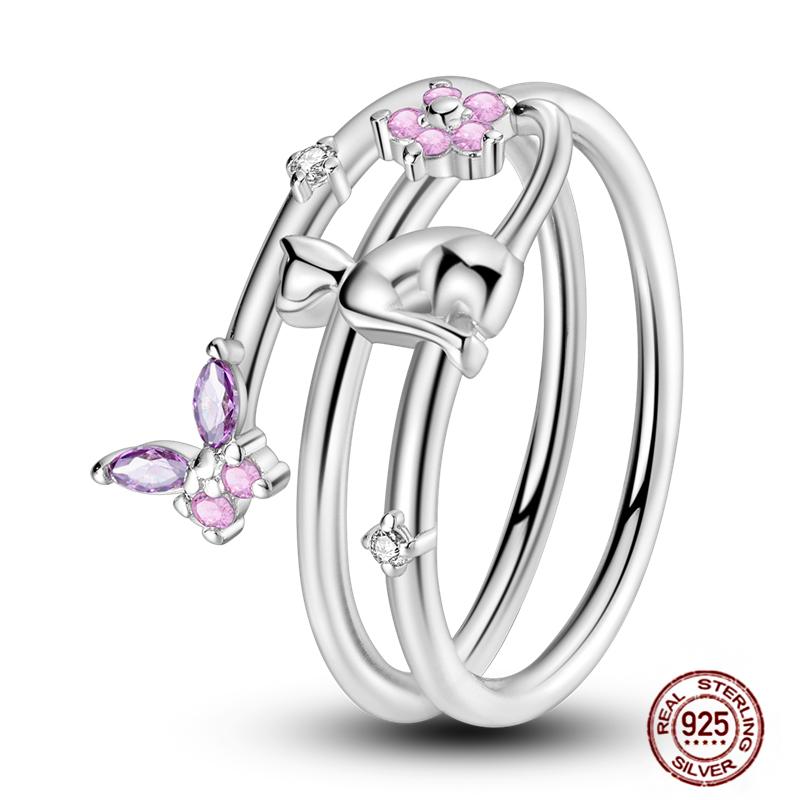 Anelli Nuziali Autentici in Zircone Arcobaleno per Donna100 Rame Cerchio Lucciola Margherita StellaLuna Cuore Rosa Anello Dito Gioielli