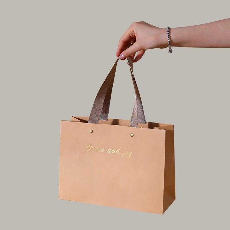 Premium High-Tensile Kraft Paper Bag with Logo Custom Print Ribbon Handle Boutique Bags