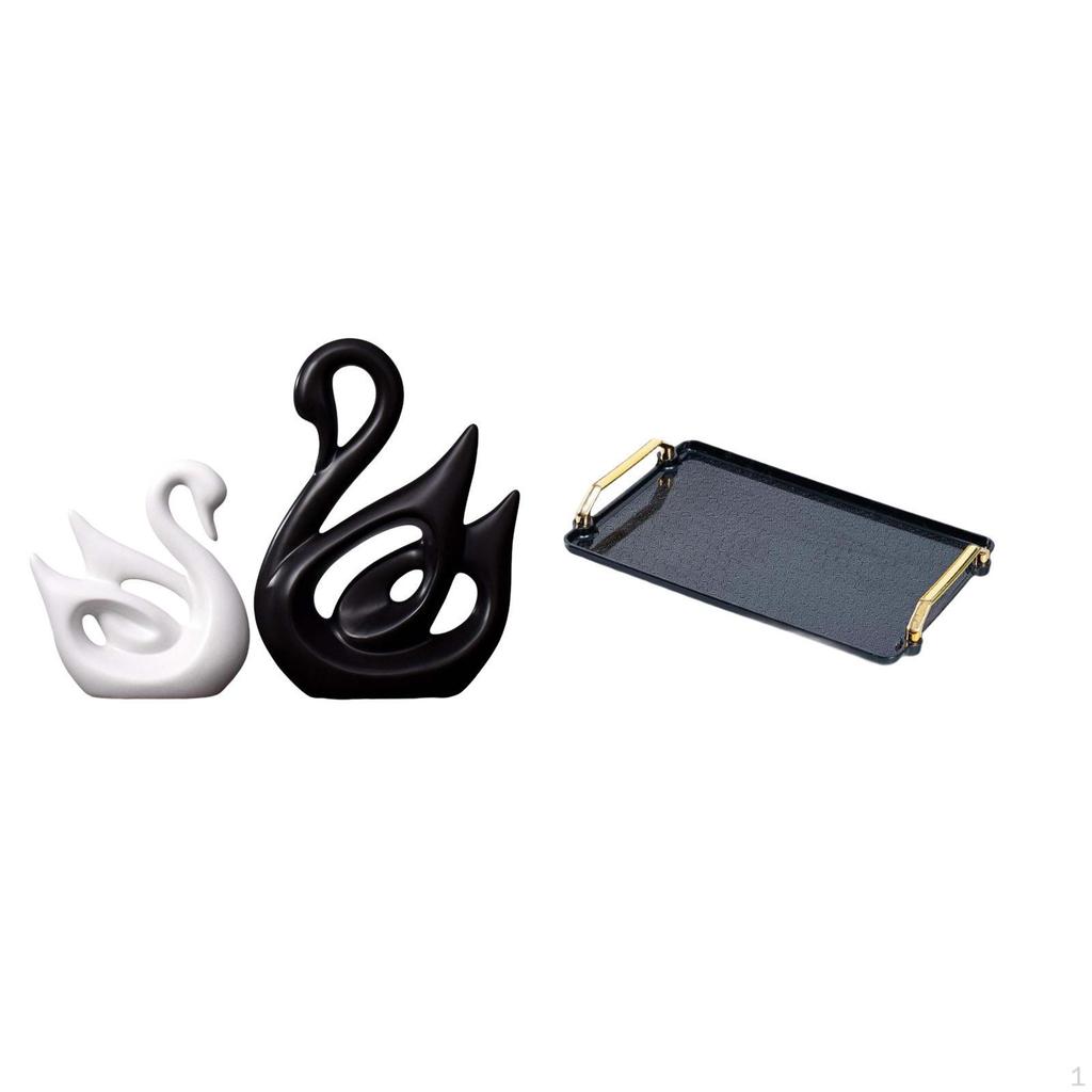 Porcelain Swan Figurines Sculpture And Decorative Serving Tray Table Organizer for Elegant Office