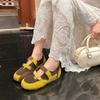 Color Matching Leather Inner Height Increase Cm Pair of Velcro Soft-soled Ballet Single Shoes Mary Jane Sports Style Casual Shoes Women