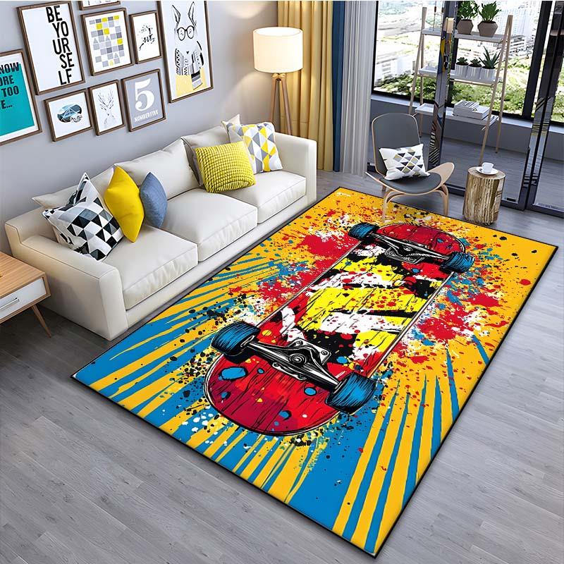 Drawing Ideas Colorful Skateboard Patter Carpet for Living Room Bedroom Bedside Bathroom Floor Mat Area Rug Sofa Mat Home Decor