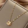 Stainless Steel Square Pendant Necklace For Women Fashion Classic Zircon Crystal Hollow Clavicle Chain Necklace Zircon