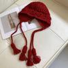 Women's Fashion Handmade Woven Hollow Head Wrap Hat Crochet Ethnic Style Tassel Ear Protection Strap Slouchy Pearl Hat