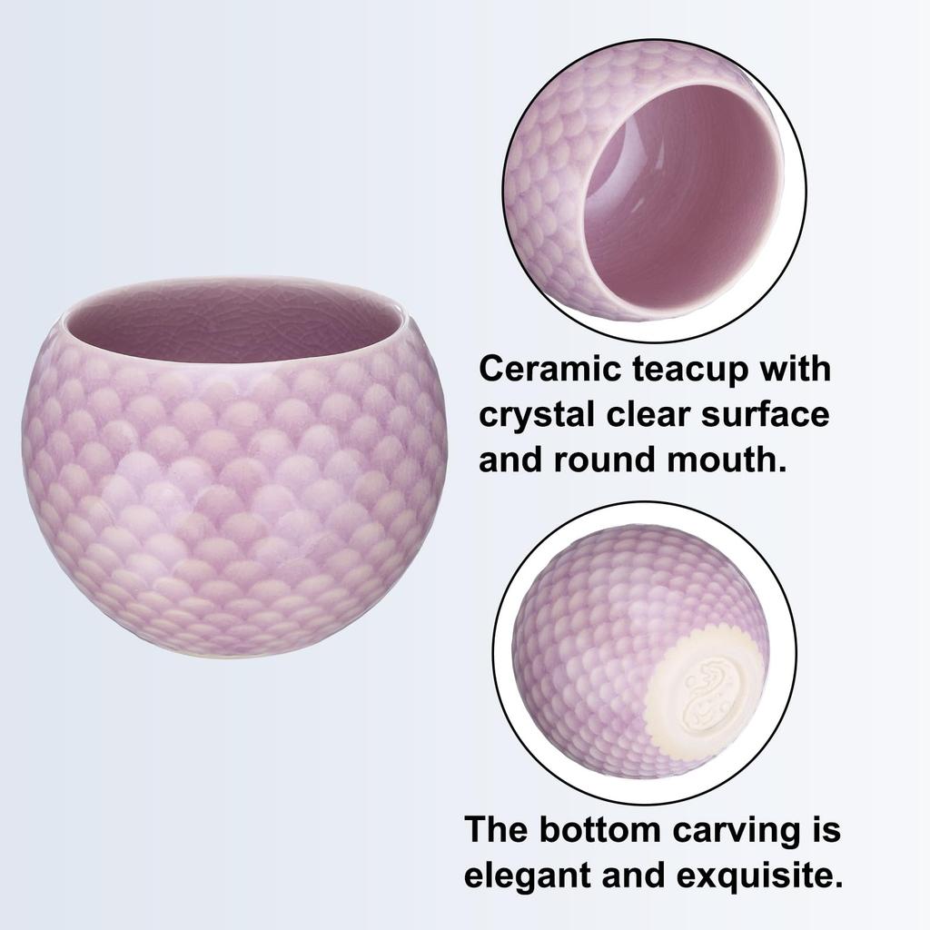 Uxcell 2-Piece Handmade Tea Bowl, 150ml5oz, Chinese-Japanese Ceramic Gongfu Tea Set, Purple, for Home or Gift