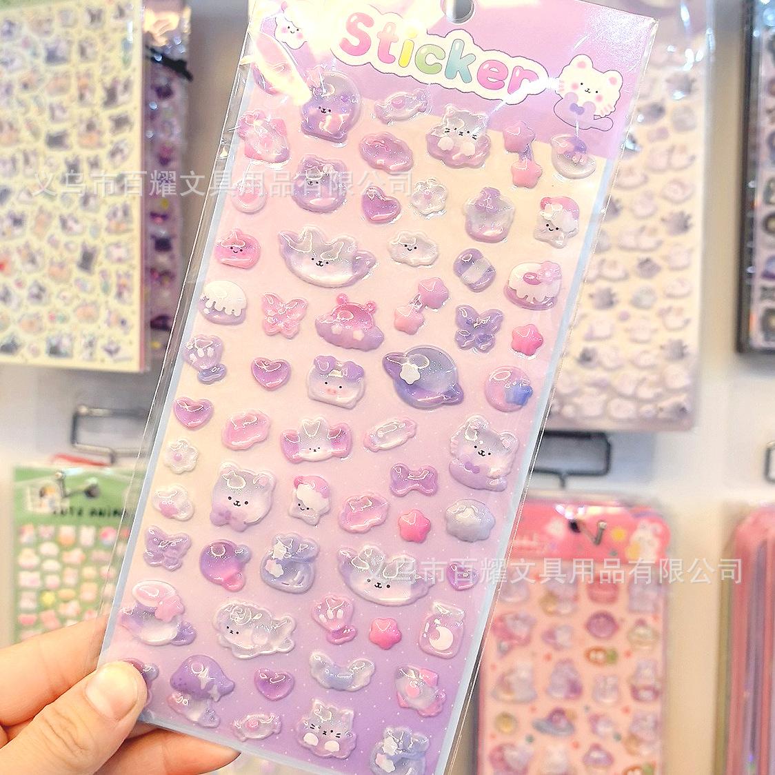

3D Crystal Stickers for Kids Pink Bear Rabbit Decorative Scrapbook Journal Sticker Cute Cartoon Puffy Stickers for DIY Crafts