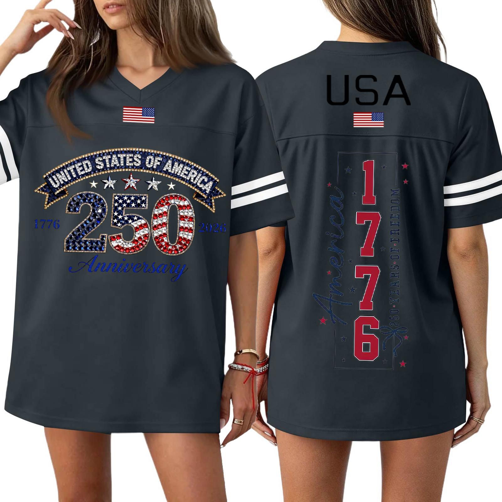 Women s Casual Fashion V-Neck Sports Independence Day Print Short Sleeve Sports T-Shirt Top S