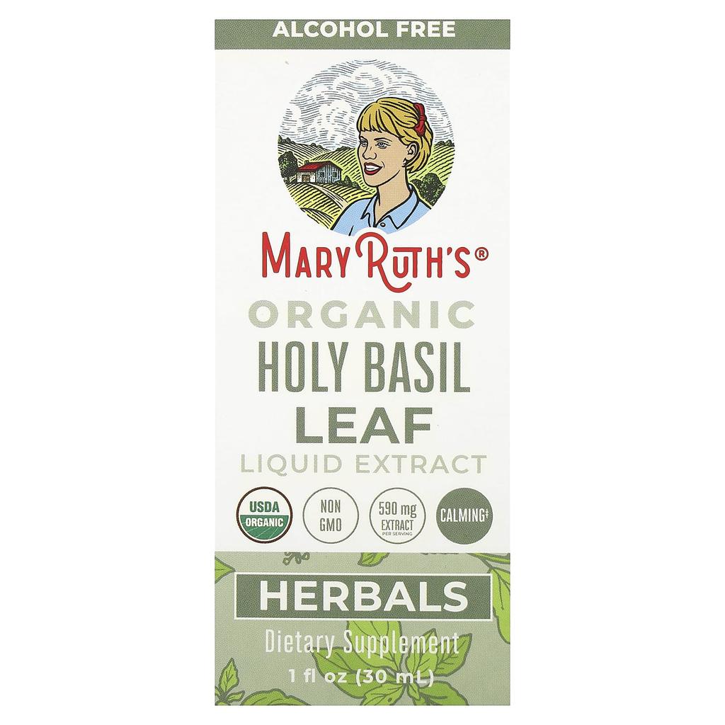 MaryRuth's Organic Holy Basil Leaf Liquid Extract, Alcohol-Free, 590 Mg, 1 Fl Oz (30 Ml)