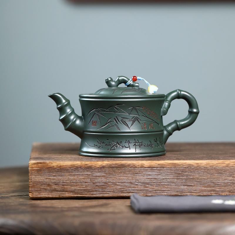 

350ml Exquisite Yixing Purple Clay Teapots Master Handmade Bamboo Pot Raw Ore Blackish Green Mud Kettle Zisha Tea Set Tea Craft