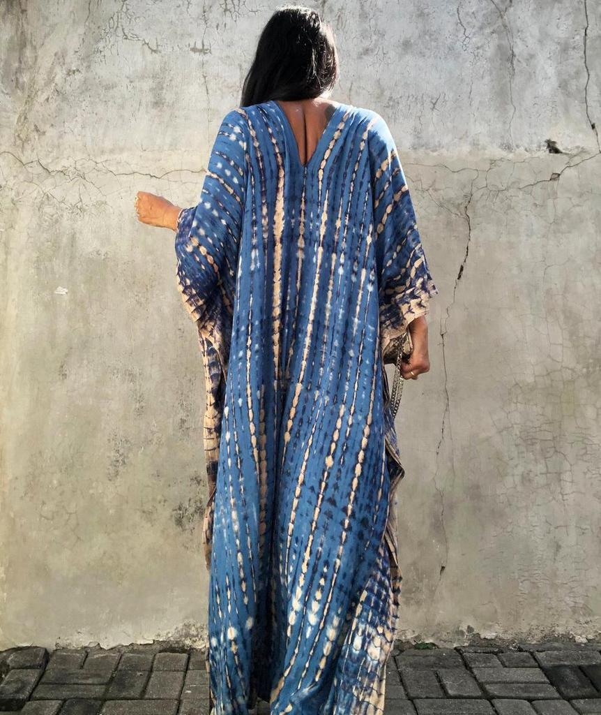 Blue Striped Long Beach Cover-Up & Sunscreen Shirt for Women