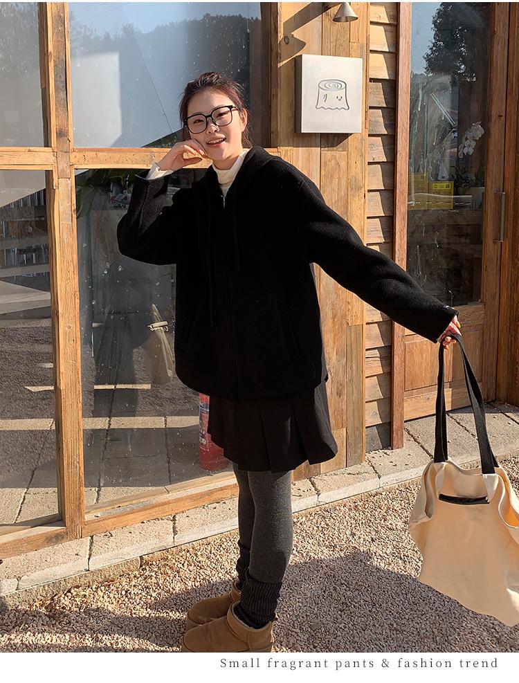 Plus Size Women's Slimming Double-Faced Wool Hooded Coat - Early Winter Casual Versatile Outerwear