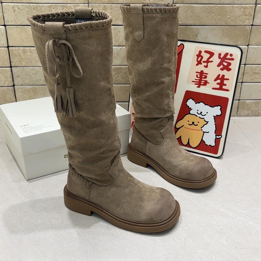 Suding Home! Fashion Versatile Platform Knight Boots Women's Autumn 2025 New Retro Skinny Long Pile Boots