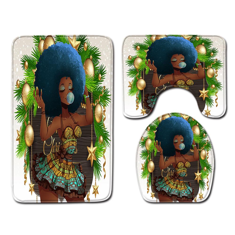 African Women'S Bathroom Floor Mat Three-Piece Bathroom Carpet Toilet Mat Set Doormat Bathroom Non-Slip Mat