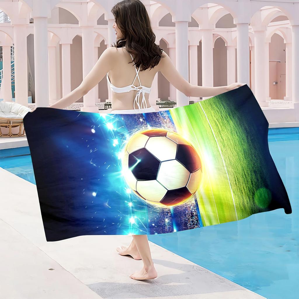 1pc Microfiber Oversized Beach Towel - Quick-Dry, Lightweight, Sand-Free, Large Bath Towel for Adults, Soccer Stadium Print