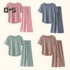 Women's Summer Pajama Set Round Neck Short Sleeve Top And Pants Sleepwear Set Casual Loose Two Piece Lounge Set