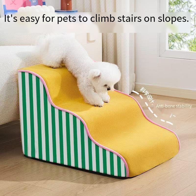 2/3/4 Ladder Dogs Pets Stripe Puppys Stairs Beside Sofa Bed Ramp for Dog Protecting Pets Joint Slope Stairs for Elderly Dog Gift
