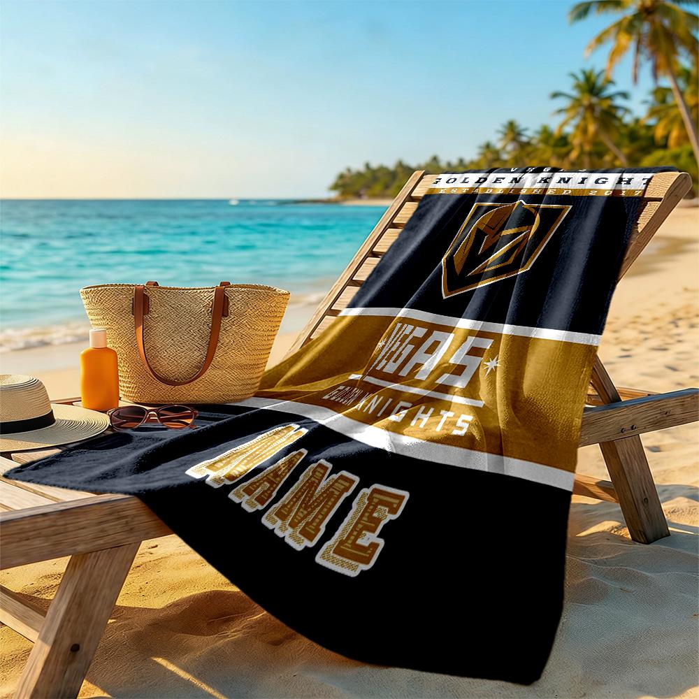 Golden Knights Vegas Pride Customizable Name Beach Towel Super Soft & Absorbent Suitable for Swimming Gym Camping Yoga Vacation