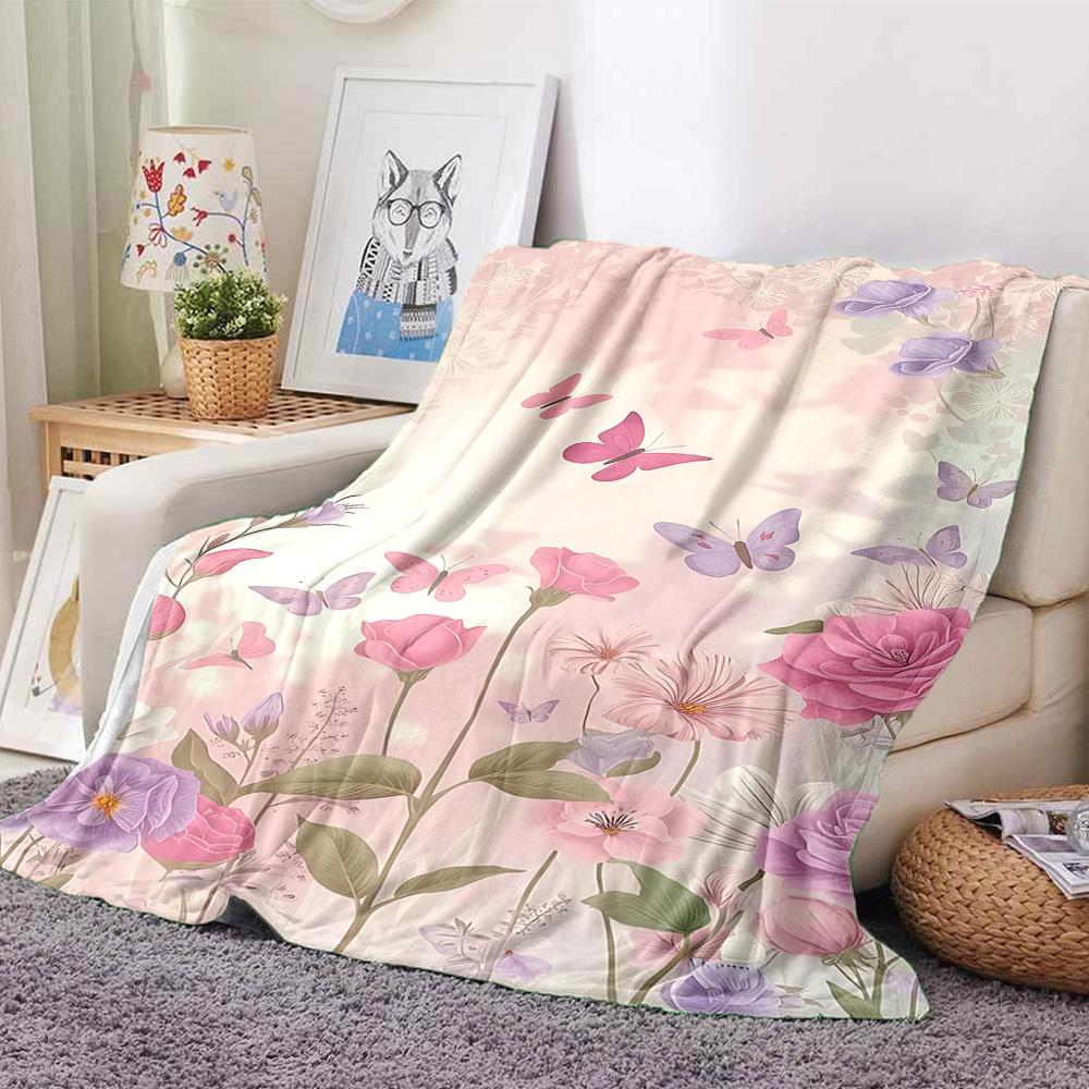 1pc Floral Butterflies Lightweight Flannel Blanket, Comfortable and Warm Blanket, for Office and Camping Sofa Bed, Livingroom176