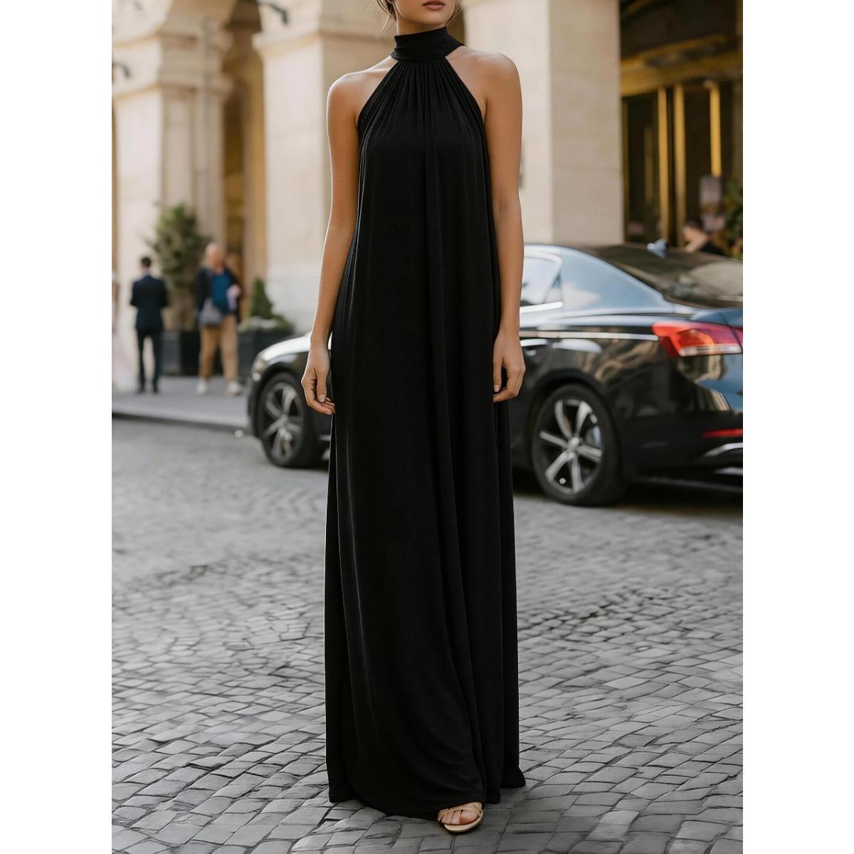 

2026 Elegant Halter High Neck Maxi Dress for Women, Sleeveless Flowy Formal Evening Gown, Pleated Party & Wedding Guest Dress S