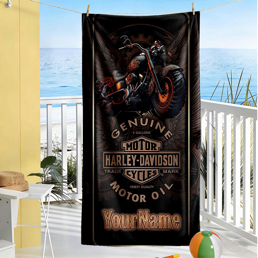 Harley-davidson Motorcycles Customize Your Name Beach Towel Super Soft Microfiber Quickdry Fabric