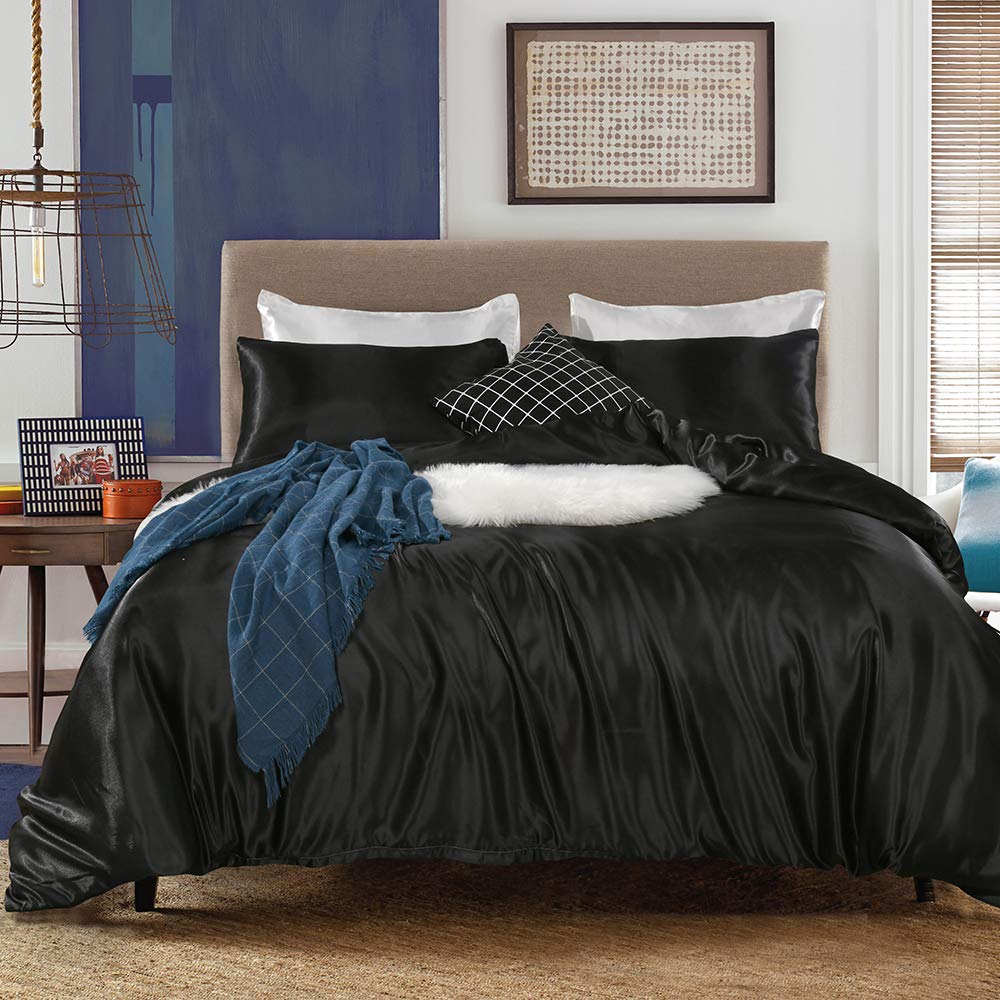 GraceVally Duvet Cover Stylish Bedding Cooling Comforter Smooth Fitted Glossy Solid Breathable and 4-Piece Semi-Double Set, Set, Cover, Sheet, Silk,