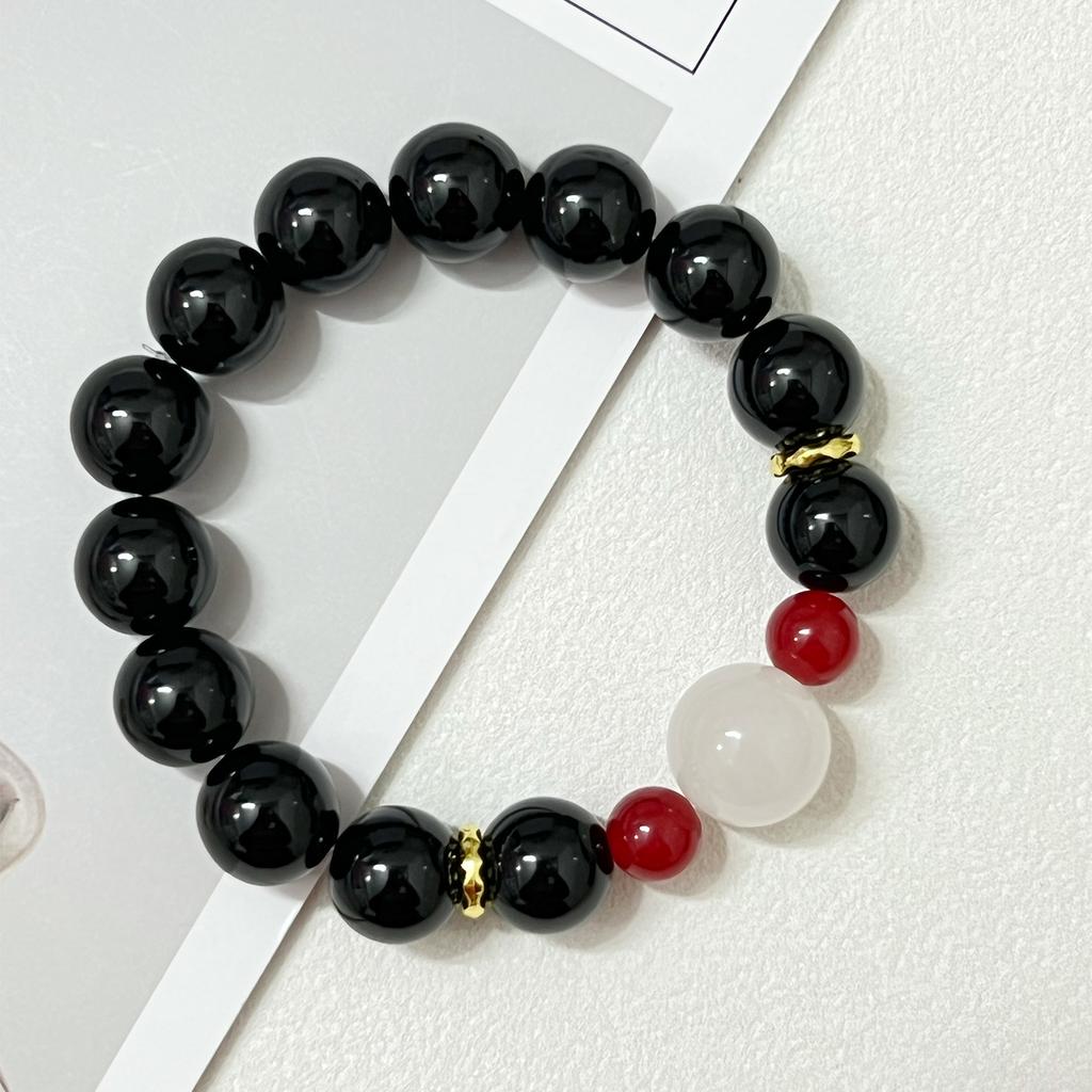 Natural Stone Bracelet for Women Semi-Precious Gemstone Beaded Bracelets 12mm Round Beads Obsidian Bangle Jewelry Gift