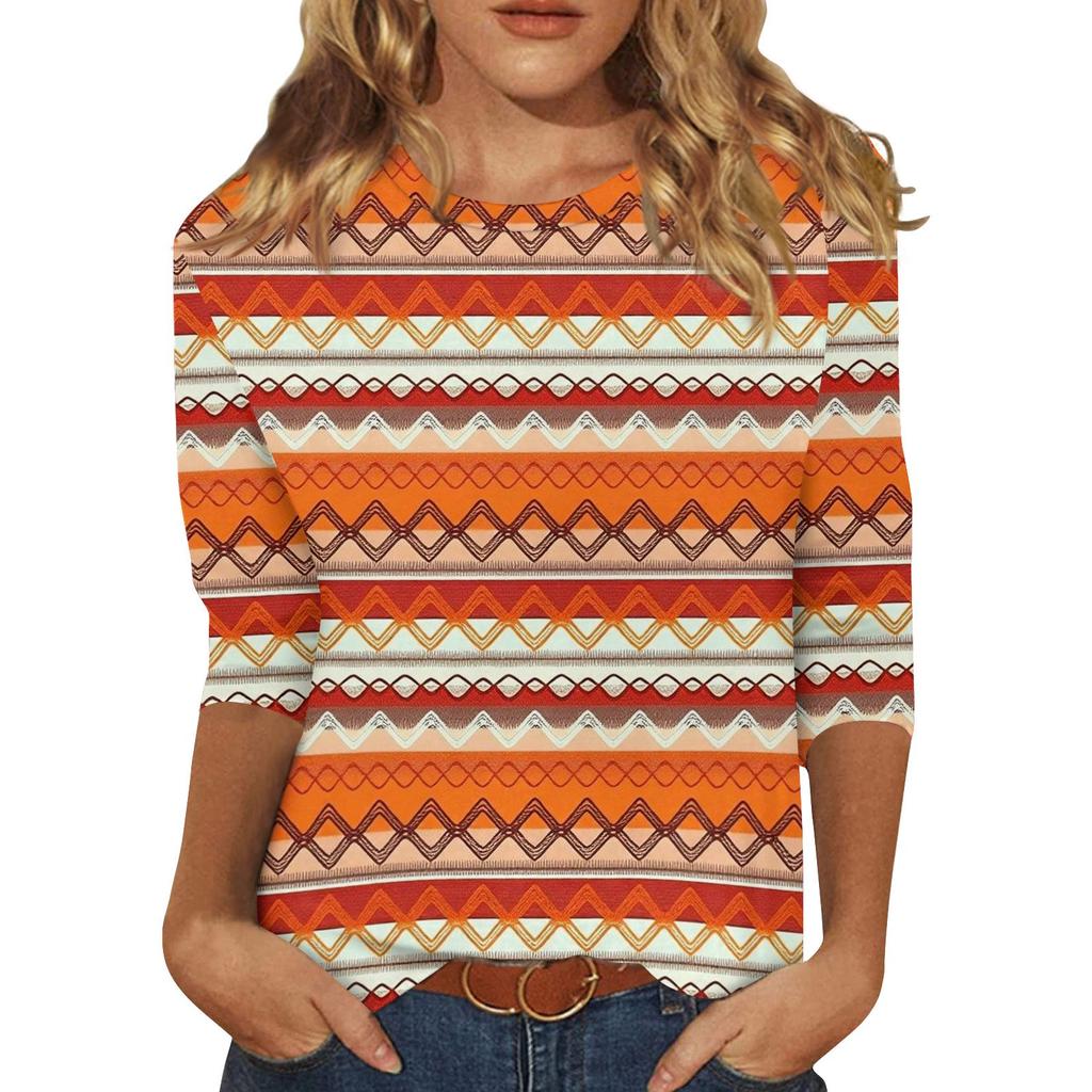 Koszule z rękawami 3/4 dla kobiet Śliczne nadruki Koszulki z nadrukami Bluzki Casual Plus Size Podstawowe topy Pulower