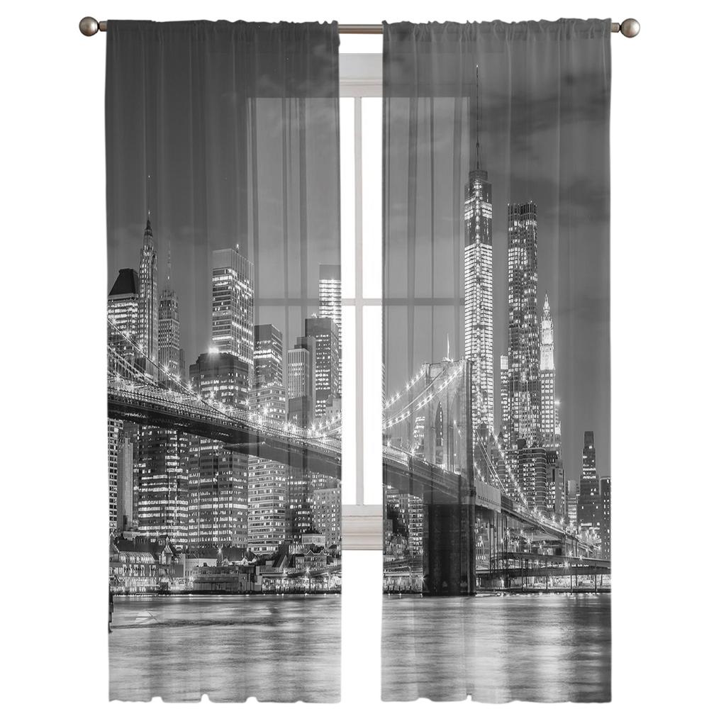 Brooklyn Bridge Manhattan Architecture Tulle Window Curtains for Bedroom Indoor Living Room Voile Decor Sheer Curtains Drapes