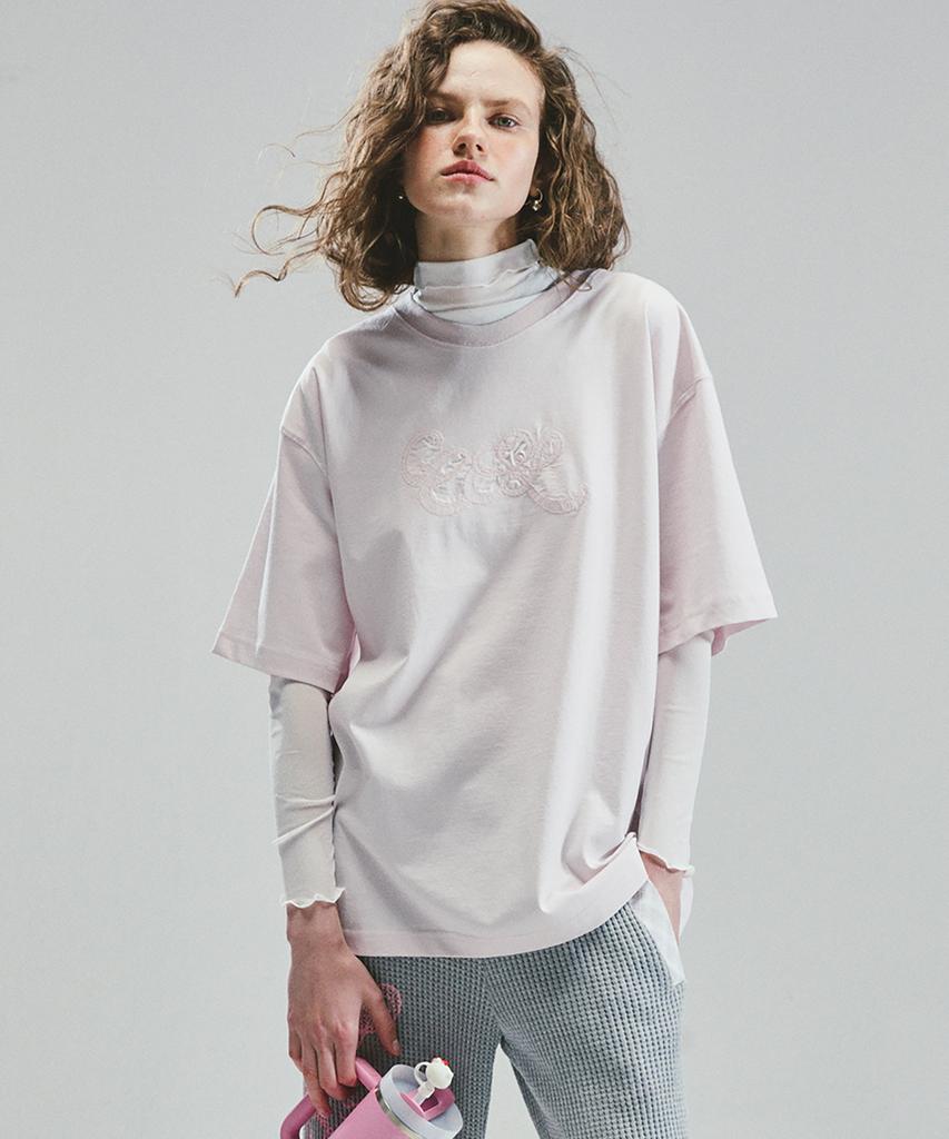 COCANCL Lace Stitched T-Shirt / Baby Pink