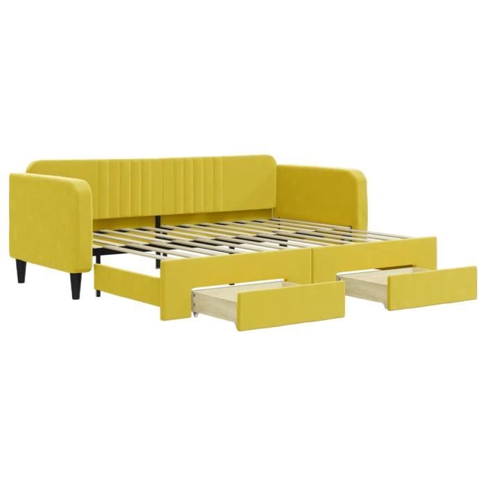 VidaXL Daybed with Trundle and Drawers Yellow 90x200 Cm Velvet 3197116