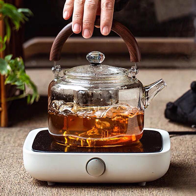 High-Temperature Resistant 1L Transparent Glass Teapot with Handle for Fire Cooking, Ins Style Tea Set