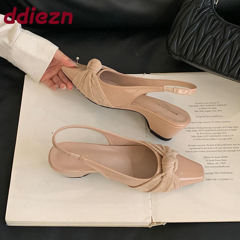 Fashion 2025 New Fashion Pointed Toe Ladies Low Heel Sandals Slip On Shoes Female Shallow Footwear Elegant Women Heeled Sandals Shoes