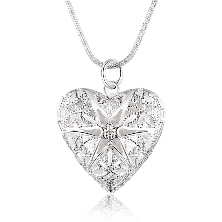 Heiß 925 Sterlingsilber Fotoanhänger Halskette 18/20/22/24 Zoll Schlangenkette Für Frau Charm Hochzeit Modeschmuck