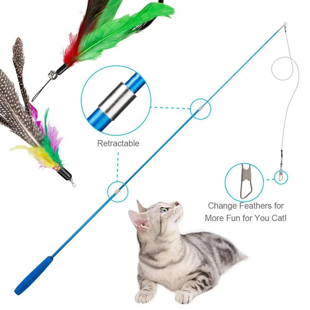 11pcs Replacement Cat Feather Toy Set Feather Replacement Head Retractable Feather Toys Cat Interactive Supplies