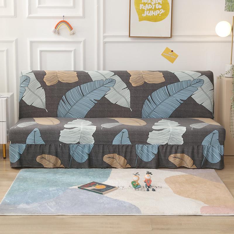 Stretch Armless Futon Cover with Skirt Printed Folding Sofa Bed Cover Washable Sofa Couch Cover Furniture Bed Protector S M L