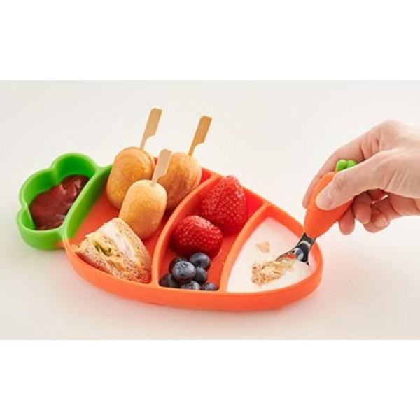 Little Cloud Carrot Suction Silicone Plate Set, Plate + Spoon + Fork, Orange, Popular Korean Parenting Items