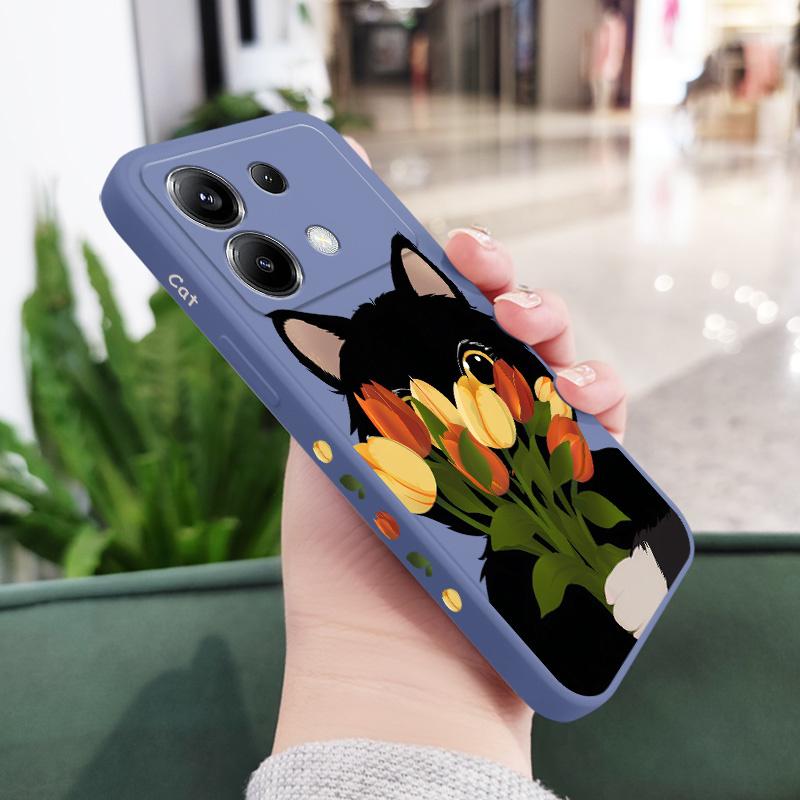 Tulip Cute Cat Phone Case For Xiaomi Poco F8 F7 X7 X6 F6 M6 M5 M5S F5 X5 F4 X4 M4 F3 M3 X3 Pro 4G 5G GT Silicone Cover