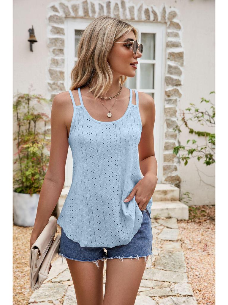 2023 Summer Women's Solid Color Button Camisole with Hollow Out Design