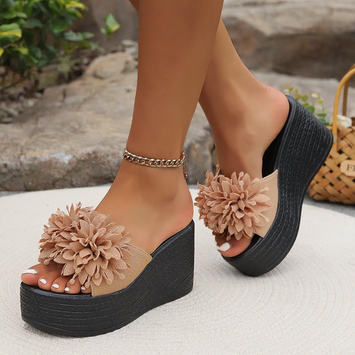 

2025 летние новые тапочки на толстой подошве с круглым носком и цветочным принтом, женские повседневные пляжные тапочки для женщин 40