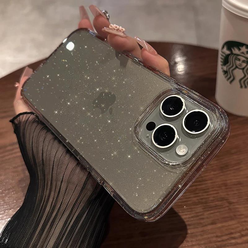 Fashion Pink Glitter Clear Silicone Phone Case For iPhone 15 14 13 12 11 Pro Max Plus X XS Max XR Soft Antiskid Protect Cover