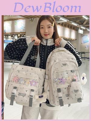 Girls Candy Color Contrast Large Capacity Nylon Backpack With Water Resistant Features For School Use