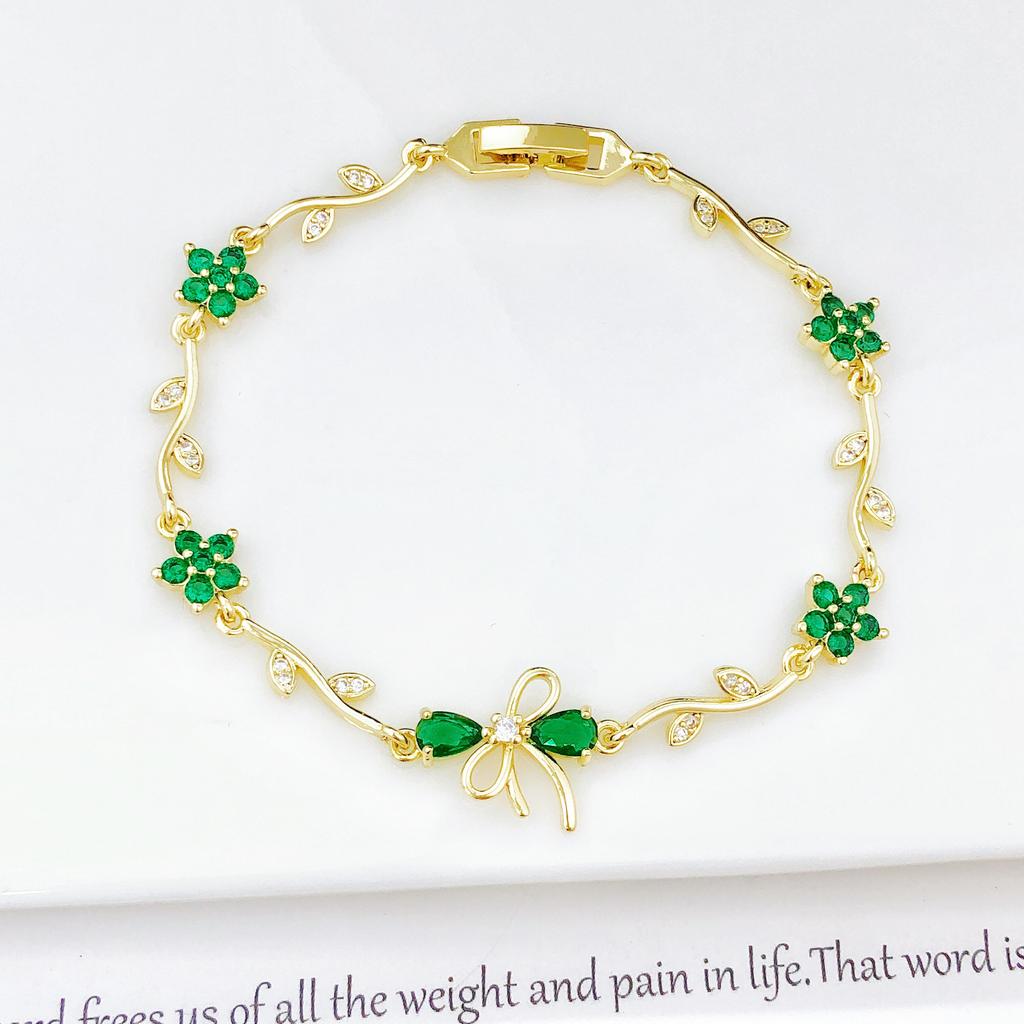 Hot Sale Rhinestone Bowknot Floral Bracelet Gold Plated Crystal Flower Vine Bracelet Fashion Wedding Party Jewelry Gift for Her