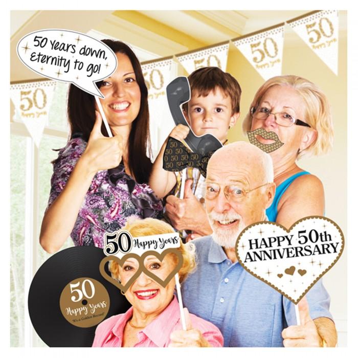 Amscan Golden Wedding Anniversary Photo Props Kit