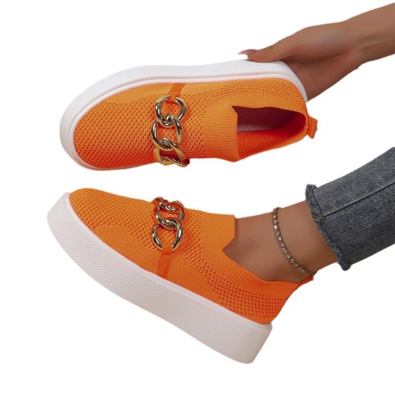 New large-size women's shoes thick-soled fly-woven breathable low-top single shoes women's cross-border foot set lazy wish