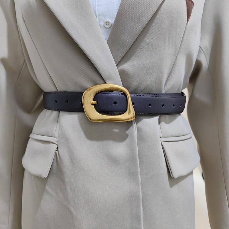 Black Leather Simple Womens Belt With Alloy Pin Buckle For Casual Wear Use Daily