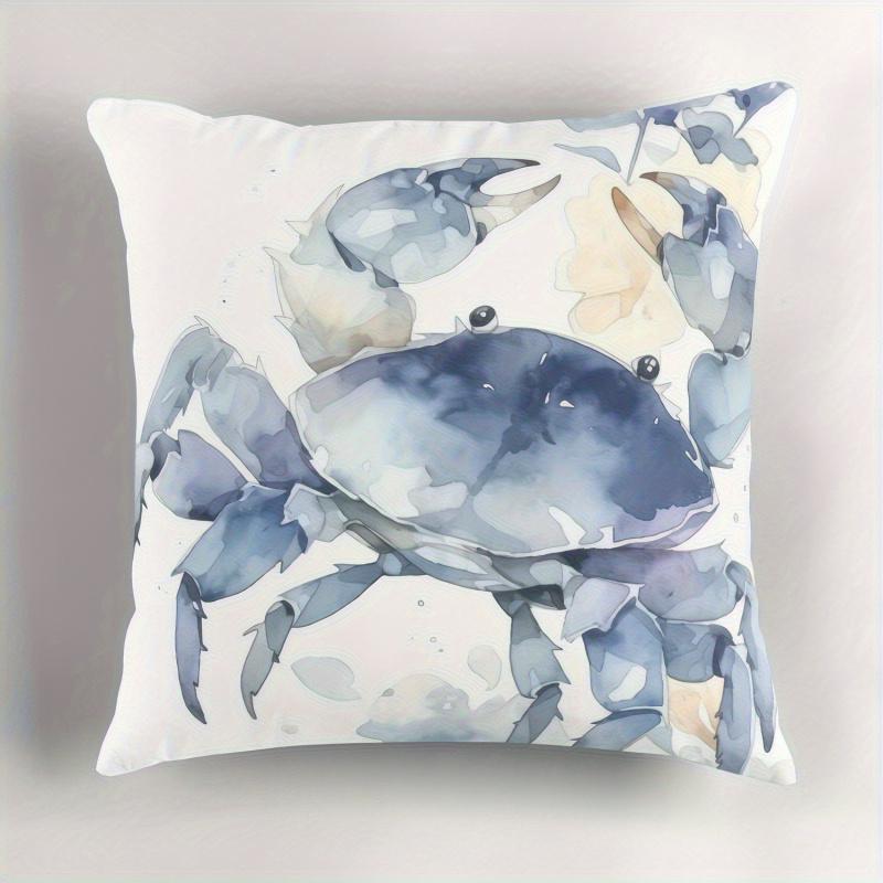 Vikama Coastal Crab Soft Blue & White Beach Villa Decorative Pillowcase Fade-Resistant Home Decor Cushion Cover
